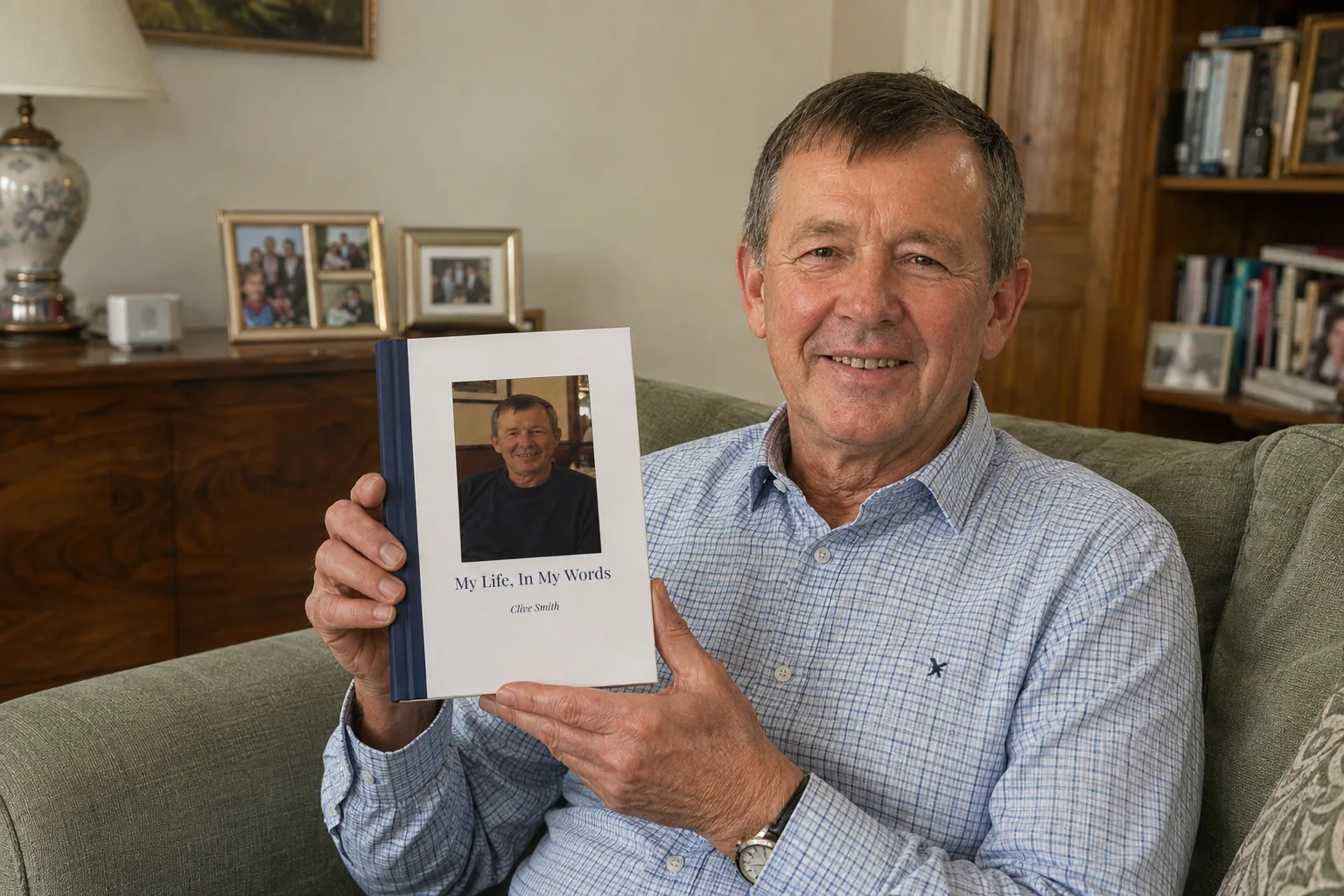 Clive at home with his finished hardback