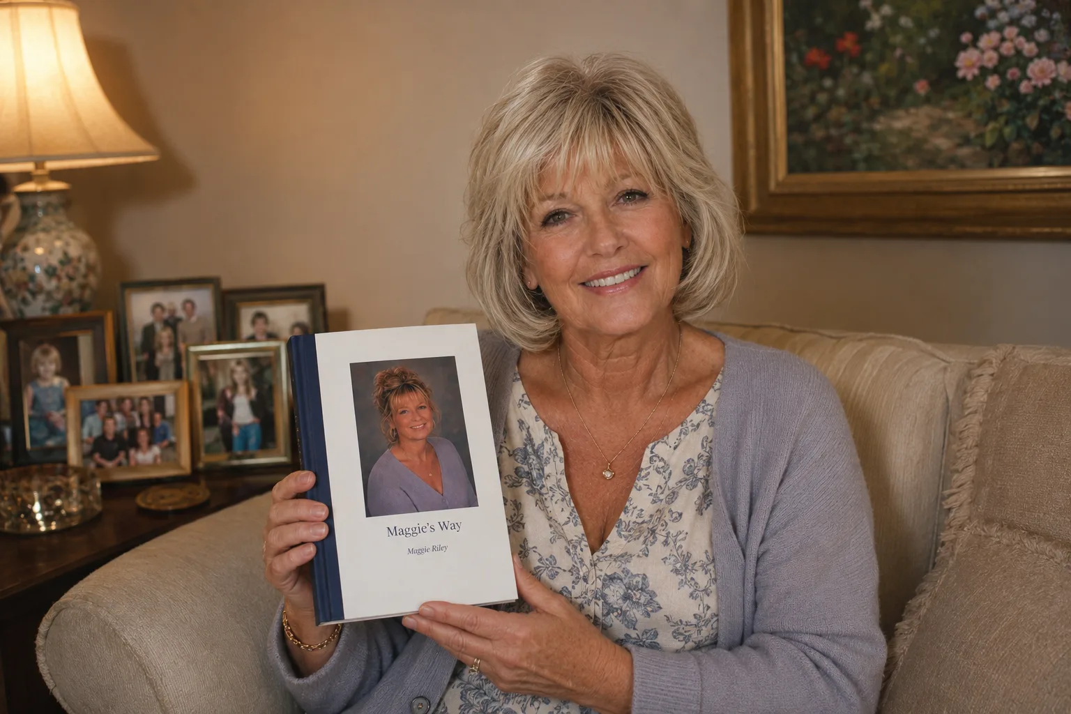 Maggie at home with her finished hardback